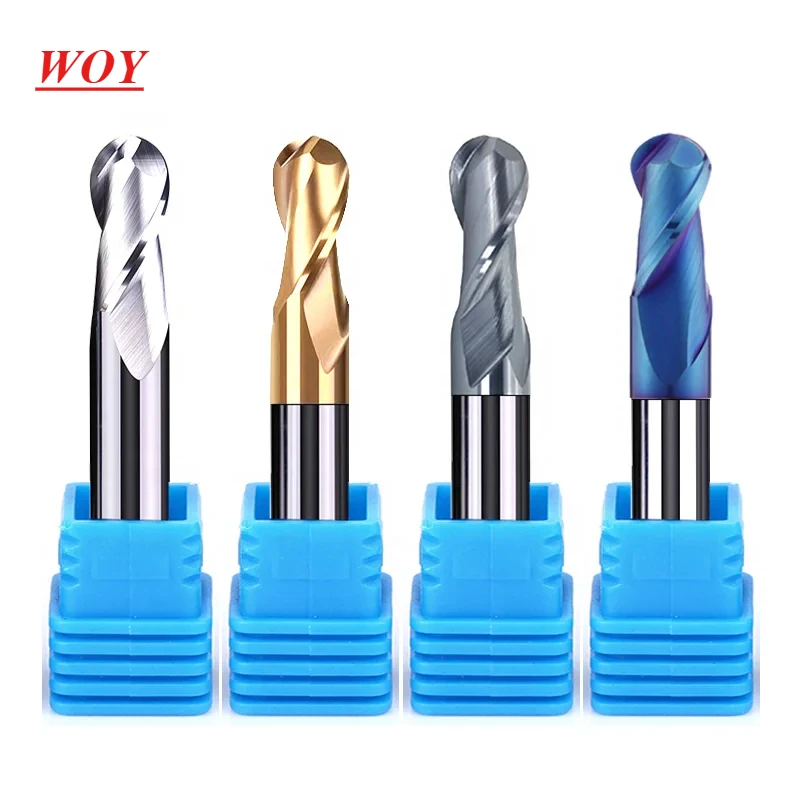 WOY Ball Nose End Mill Tungsten Carbide Cutter CNC Router Bit Milling Tool R0.5 6mm 8mm 10mm HRC50 55 65 2 4 Flute