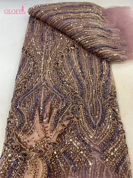 2024 mais recente venda quente moda áfrica tecido de renda alta qualidade artesanal bordado renda com contas lantejoulas festa para vestido casamento