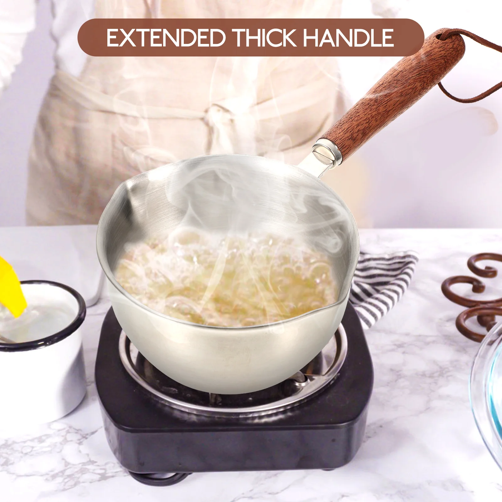 

Stainless Steel Saucepan Reusable Non-Stick Mini Oil Heating Pot With Pour Spout For Kitchen Home Boiling Milk Cheese Melting
