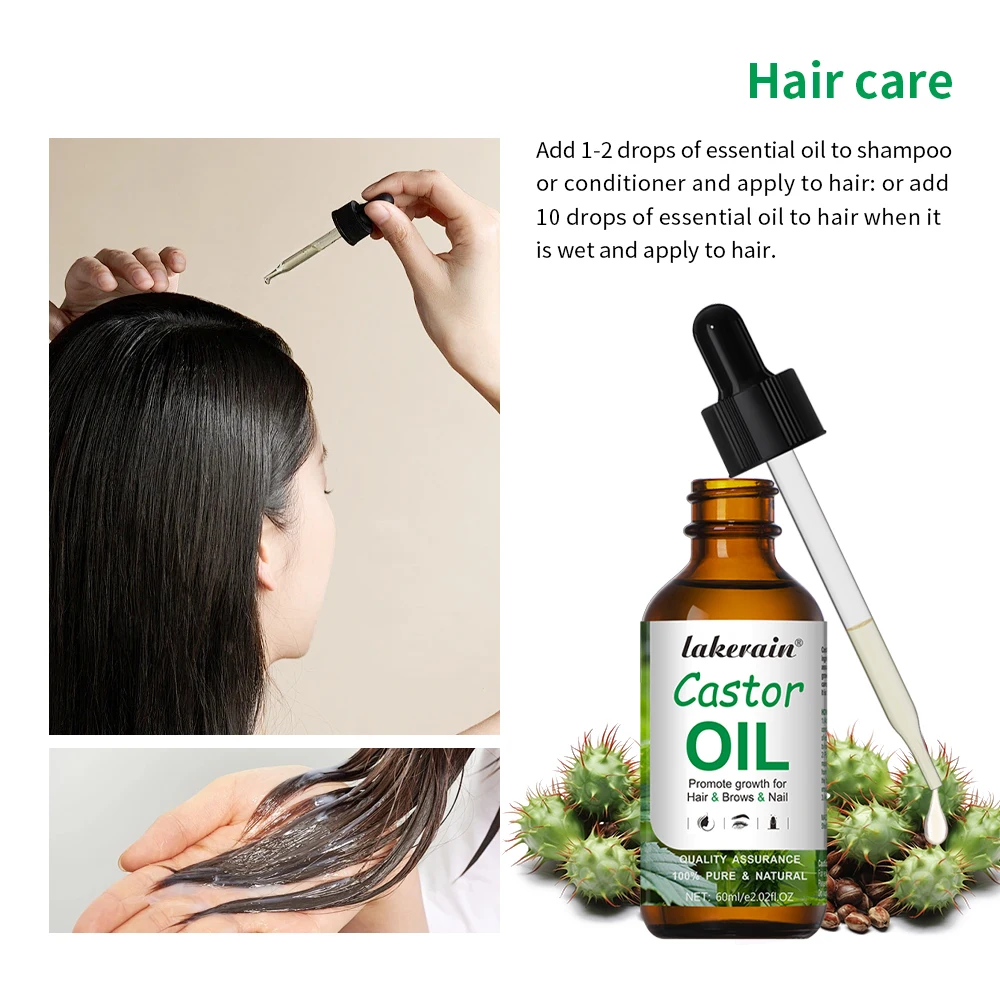 Natural Castor Oil Nourishes Skin Massage Essential Oil Skin Prevents Products Hair Care Growth Aging Eyebrows 60ml