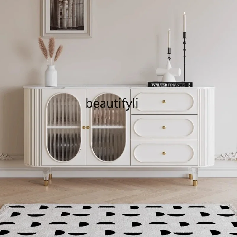 

ss1001 French solid wood rock slab dining side cabinet living room integrated decoration against the wall storage porch storage
