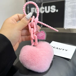 7cm Natural Fur Heart Ball Charm Keychains Women Girl Greative Soft Bag Pendant Cute Plush Toys Keychain Pompom Keyring Gifts