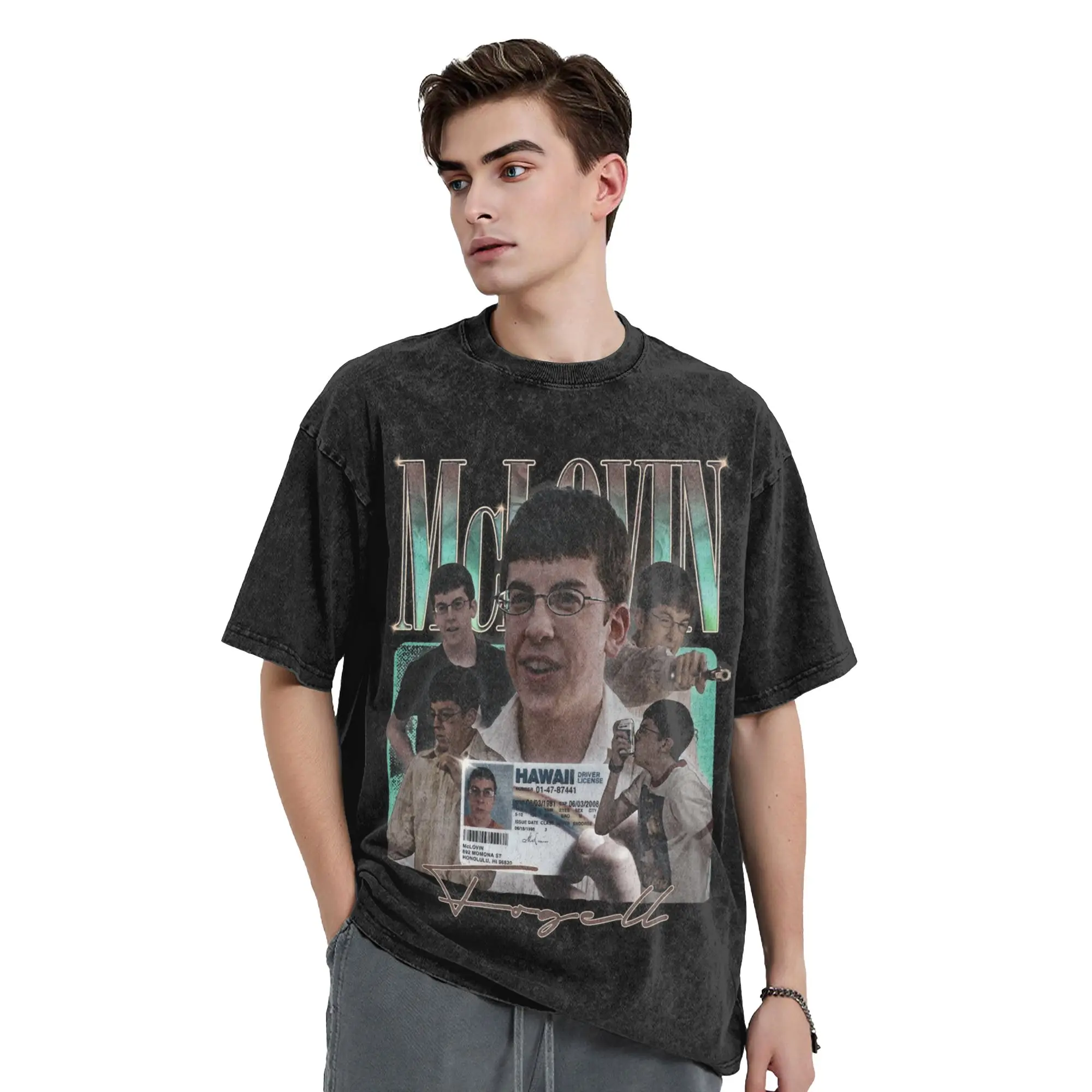 McLovin Fogell Bootleg Washed T Shirt Streetwear Hip Hop Retro T-Shirts  Tee Shirt for Men Women Short Sleeve Oversize Summer