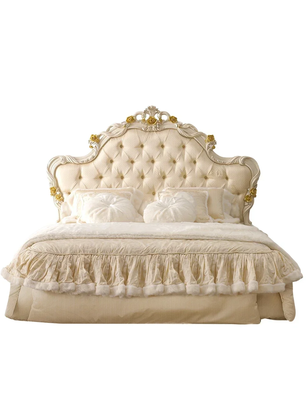 Long - lasting Princess bed, European solid wood carved luxury , 1.8m double bed, master bedroom, princess bed, marriage