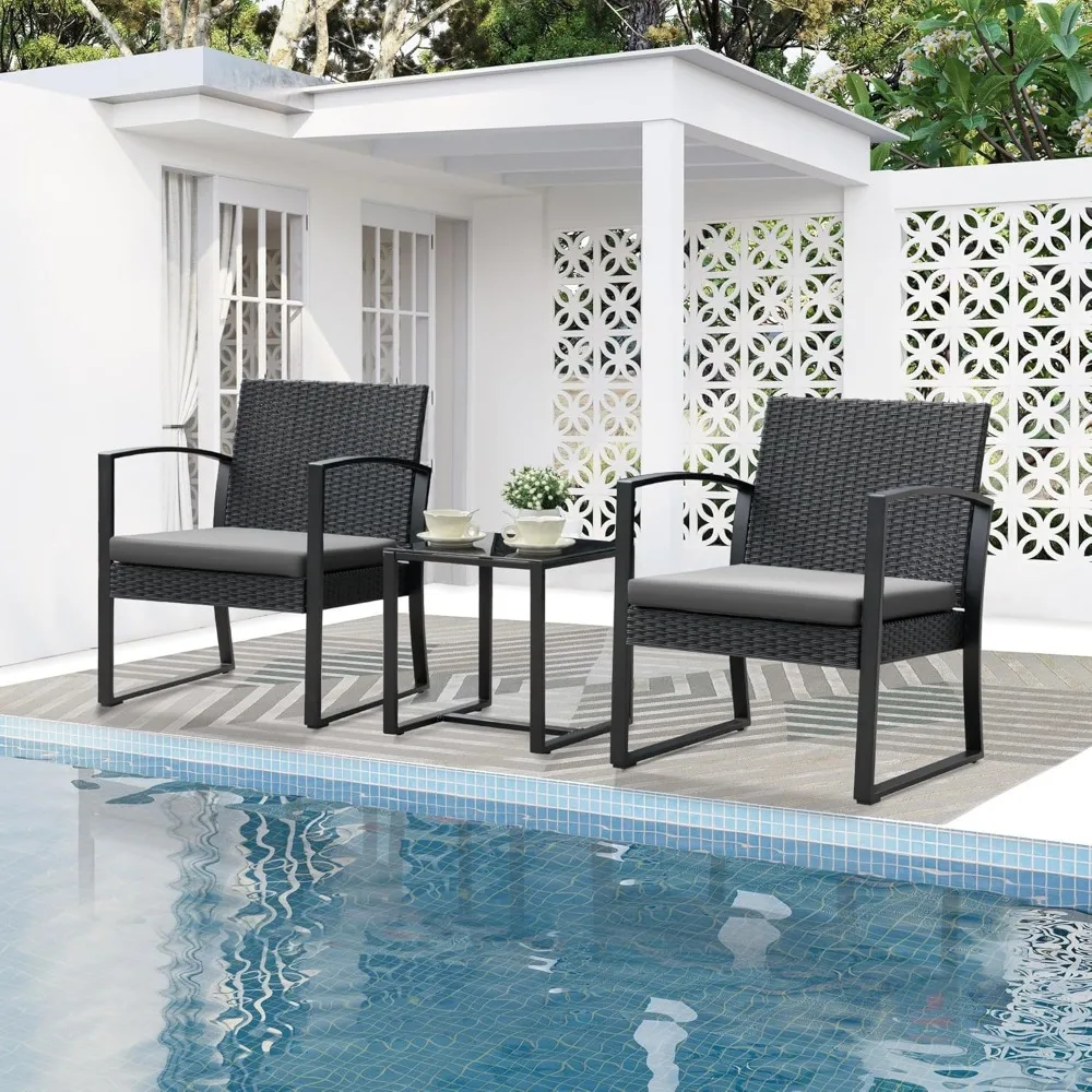 Garden Furniture Sets，3-piece outdoor terrace courtyard furniture set with glass coffee table Garden Furniture Sets