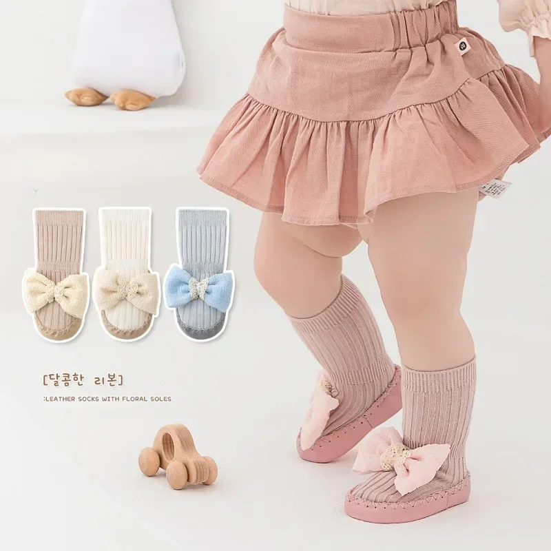 Spring Summer Baby Girls Socks Newborn Baby Bowknot Socks Infant Baby Socks Anti Slip Soft Cotton Floor Sock Shoes