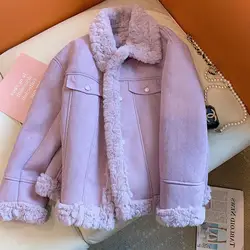 Purple Winter New Plush Lamb Lamb Fur Jacket Fur Integrated Jacket for Women's Winter Coat New Thicken Suede Plush Jacket Y150