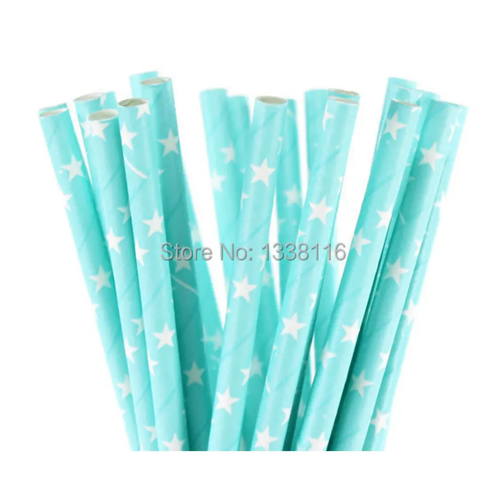 100pcs Light Blue With White Star Paper Drinking Straws,Party Supplies Paper Drinking Straws Wholesale Online