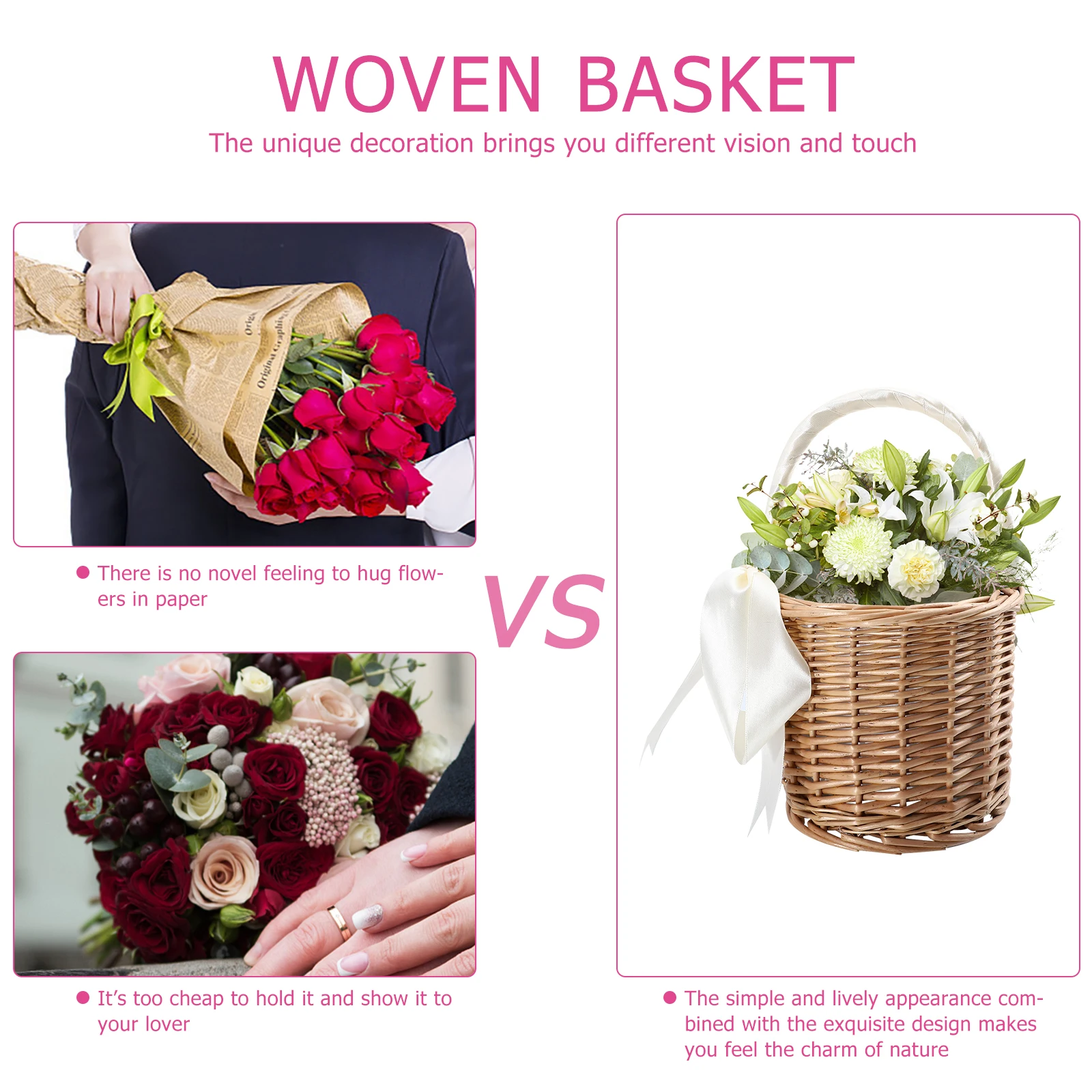 

Handwoven Wicker Storage Basket Red Hamper Vintage Picnic -Friendly Durable Home Office Decoration