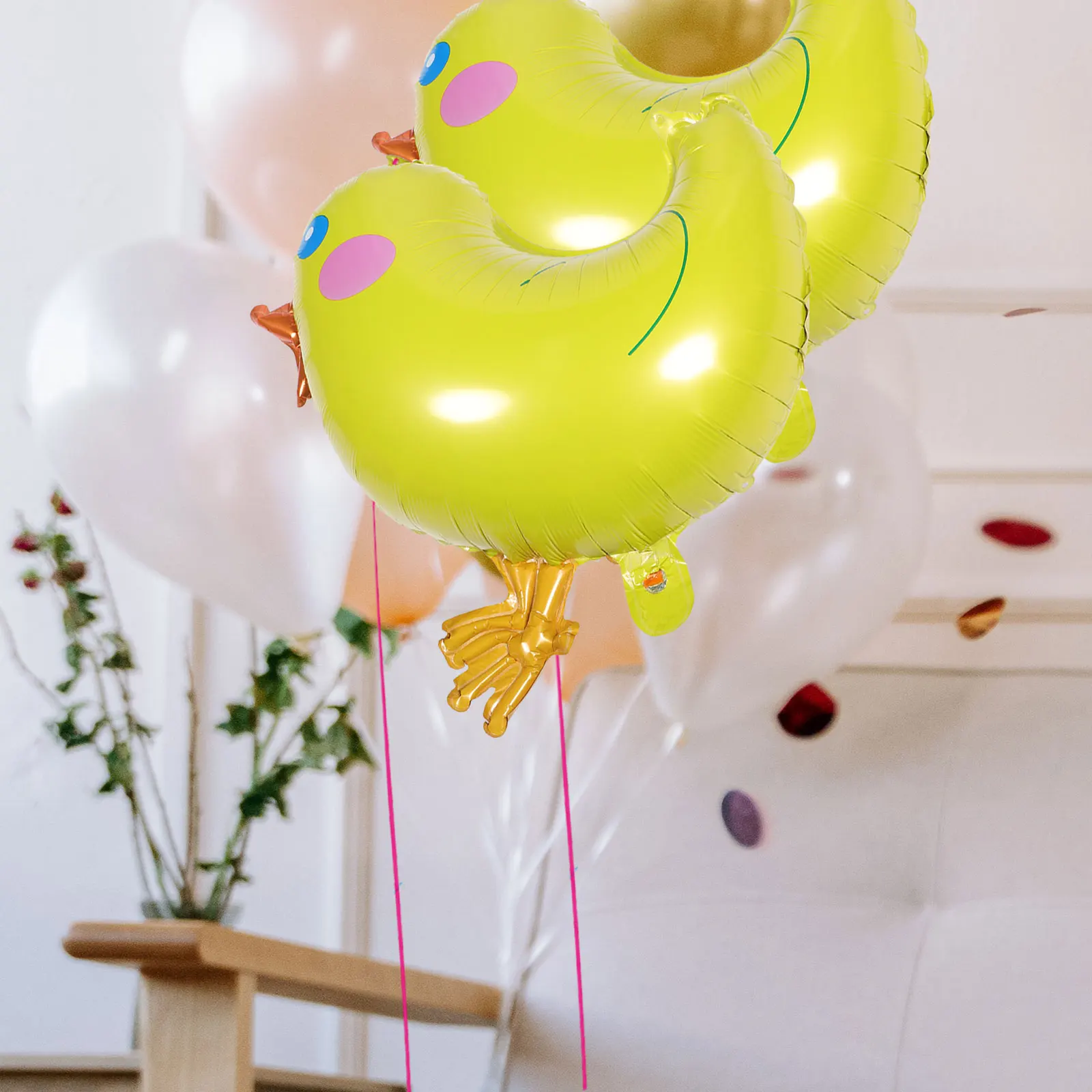 

5pcs Birthday Balloons Set Durable Reusable Decor Tinsel Aluminum Foil Cartoon Animal Yellow Chick Accessories