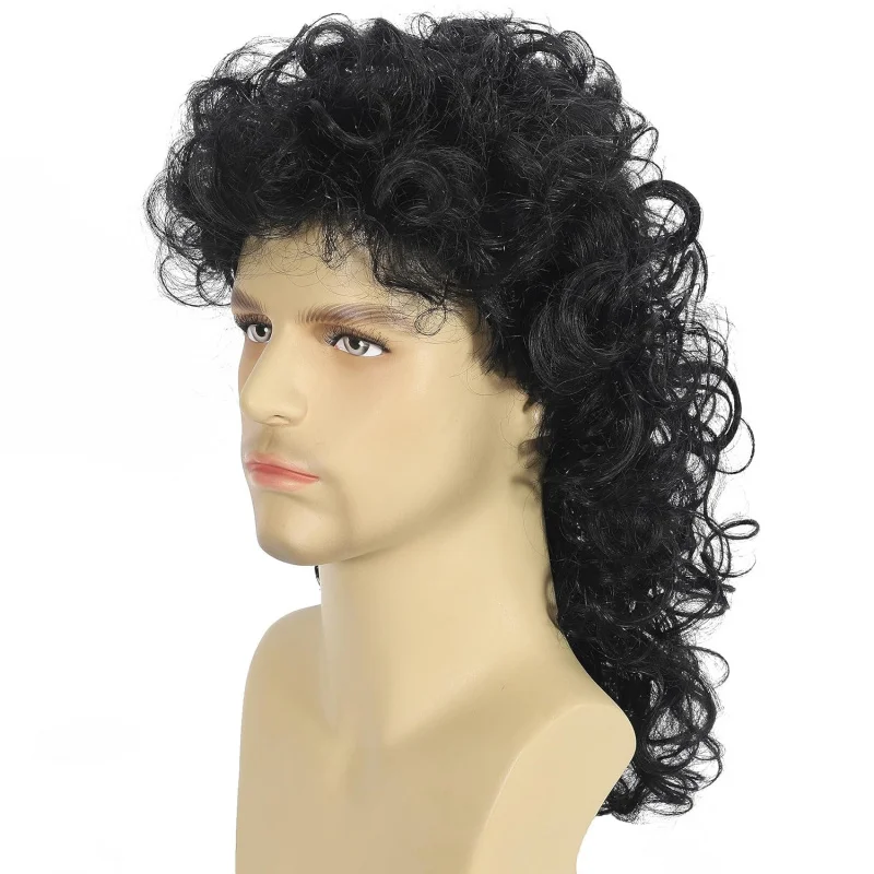 جديد الأوروبية والأمريكية نمط الرجال شعر مستعار هالوين ديسكو فاسق شال رقيق أسود طويل مجعد شعر مستعار