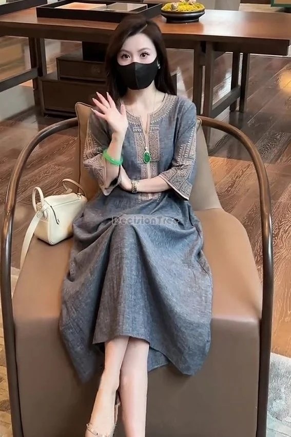 

2026 new chinese improved retro style embroidered v-neck qipao dress for women summer new design loose and casual long cheongsam