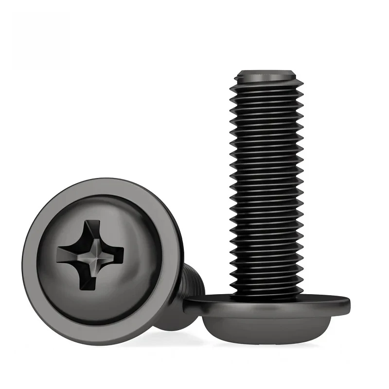 M2 M2.5 M3 M4 M5 M6 Cross Recessed Pan Head Screws PWM Black 304 Stainless Steel Washer Pad Combination Machine Bolts
