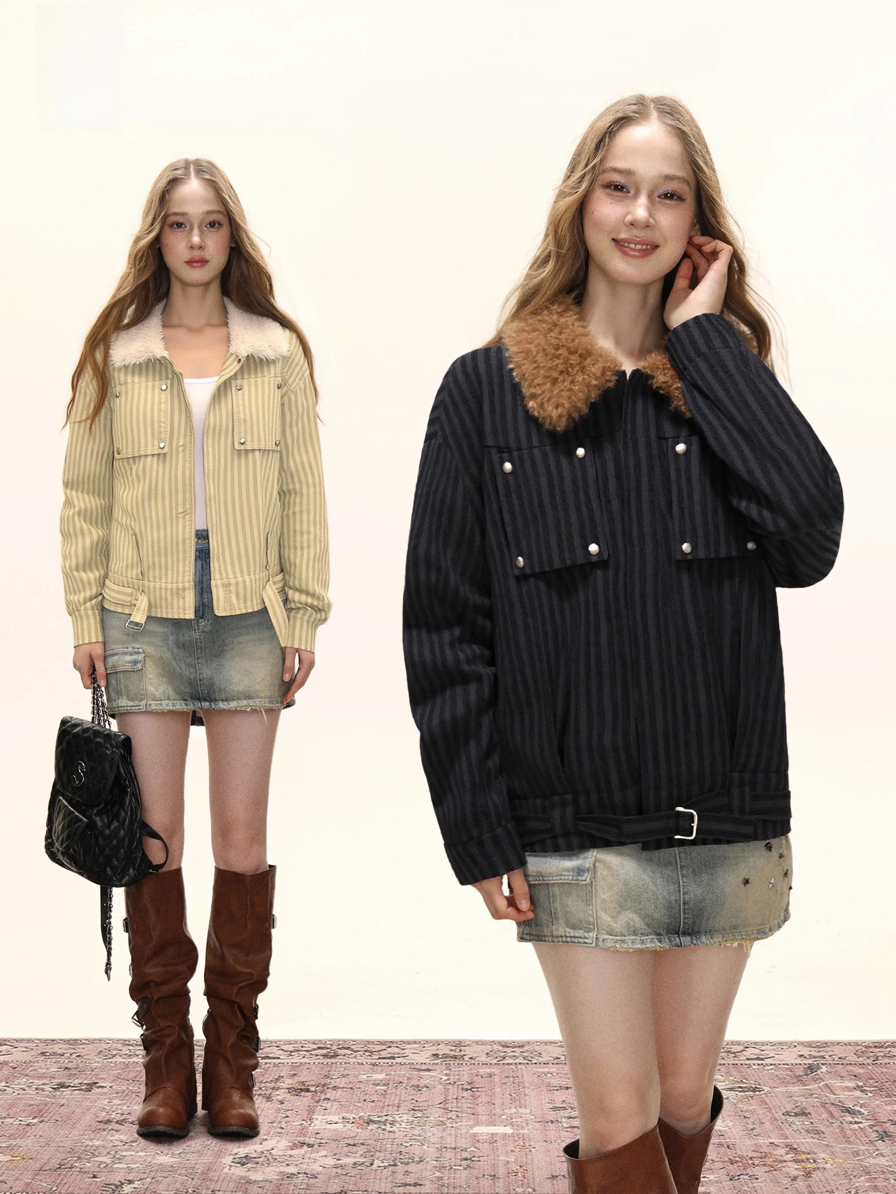 

Утепленная женская куртка в американском стиле с меховым воротником, вельветовая верхняя одежда, черное хлопковое пальто для осени