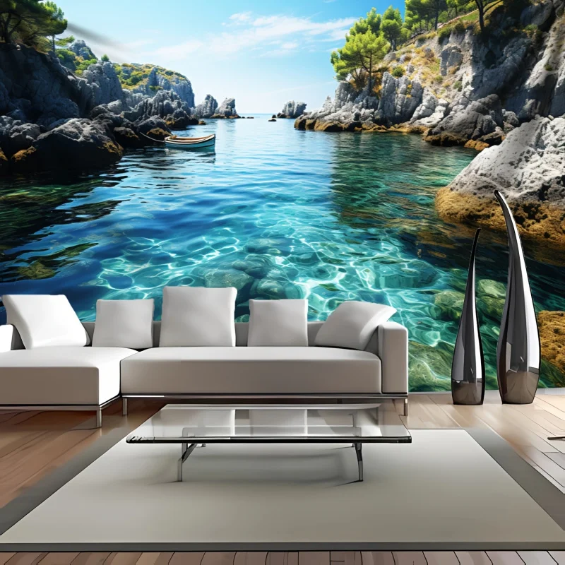 Ocean Mountains, Blue Sky Scenery, Tapestry, Living Room, Bedroom, Party Decoration, Polyester Wall Carpet, Wall Decoration