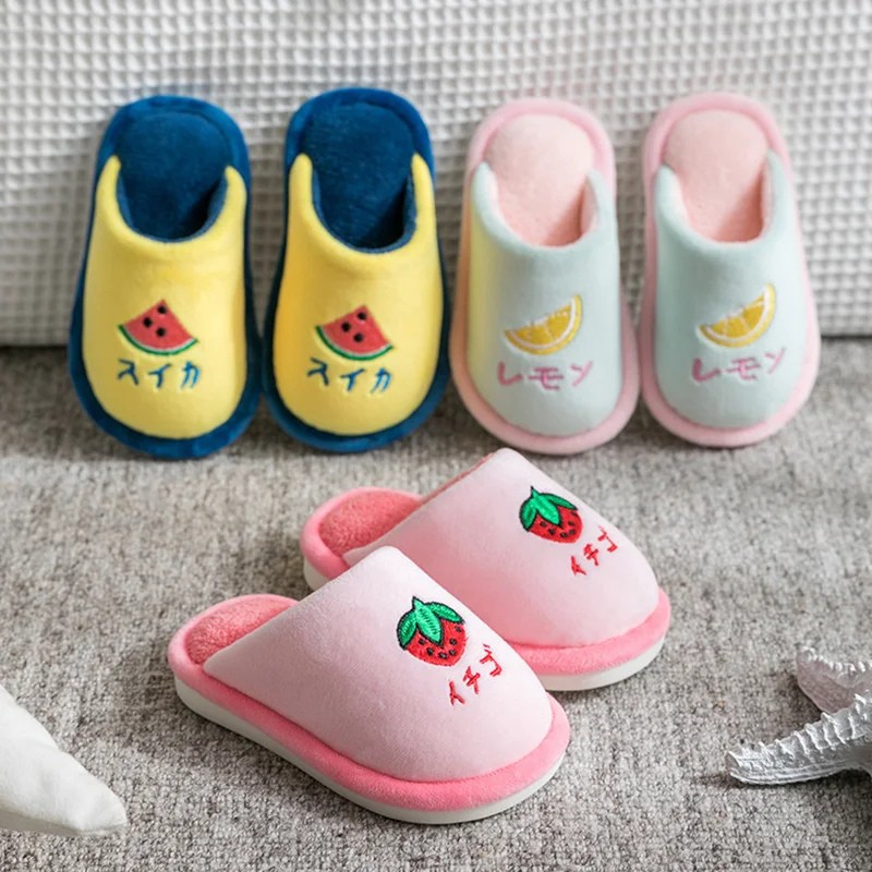 Winter Children\'S Home Warm Non-Slip Fruit Cotton Slippers Comfortable Soft Baby Boys And Girls Soft Soled Toddler Shoes