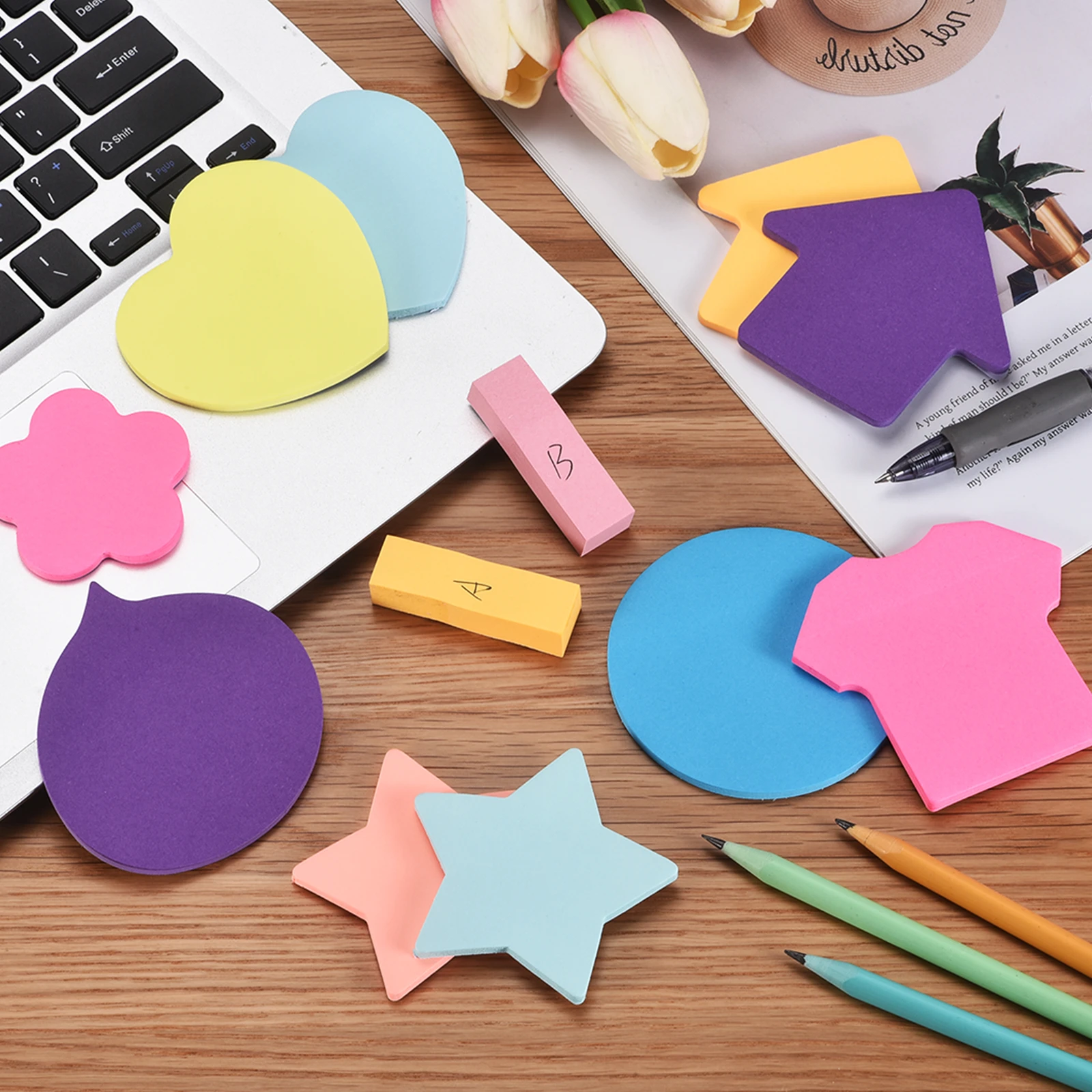 8/16Pads Sticky Notes Cute Self-Stick Note Pads Its Colorful Post Memo Pads 8 Colored Bulk Blank for Home School Office Supplies