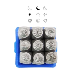 9 Pieces Celestials Designs Sturdy Steel Metal Stamps Set for Custom Jewelry Crafting and Personalizing Soft Metals