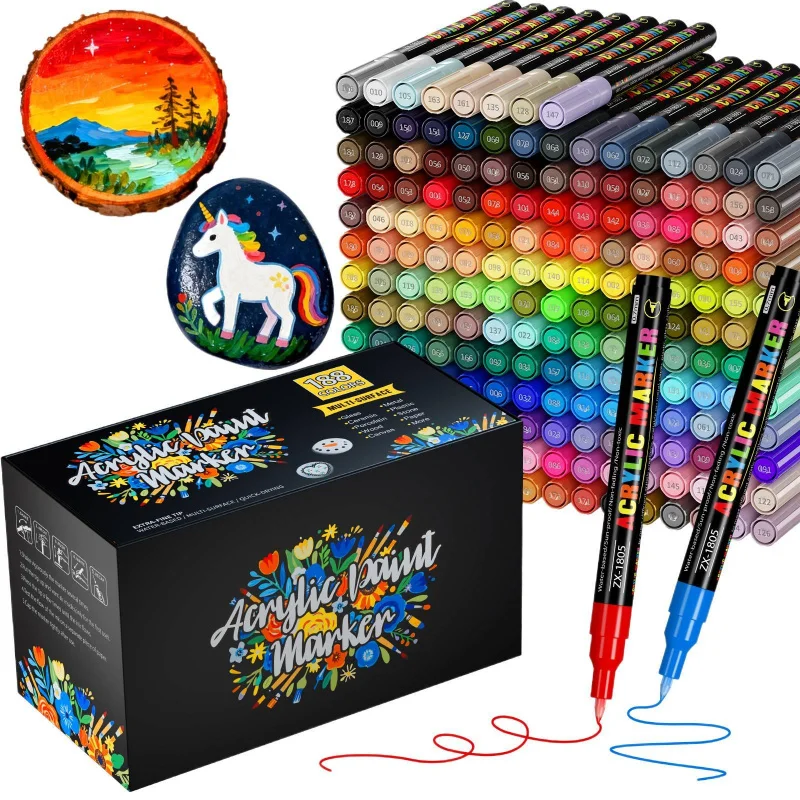 36/72/120/188 Kleuren Acrylverfpennen Markers, 0.7mm Extra Fijne Punt Acrylverfmarkers voor Steenverf, Keramiek, Hout - afbeelding 2