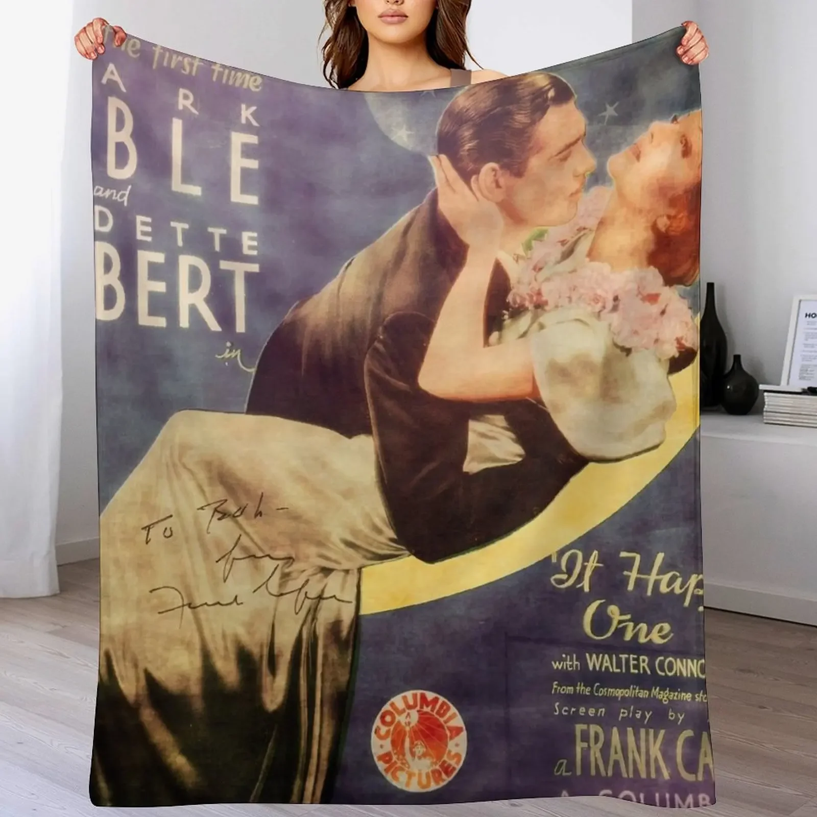 

1937 CLARK GABLE - IT HAPPENED ONE NIGHT GENUINE LOBBY CARD - 2021 'BURNING DUST' COLORIZATION Throw Blanket Sofas Blankets