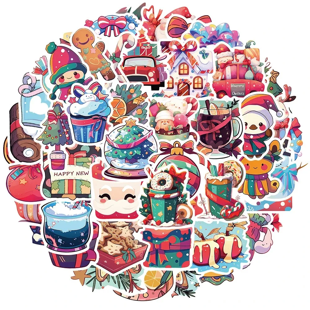 10/30/50PCS Cute Elk Santa Christmas Cartoon Stickers for DIY Laptop Phone Snowboard Luggage Fridge Waterproof Sticker Kid Toys