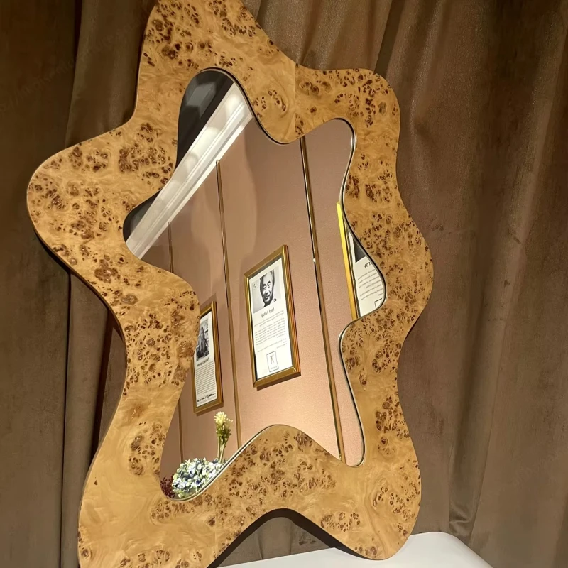 

Shape logo printing star wood carving crafts home decoration vertical mirror
