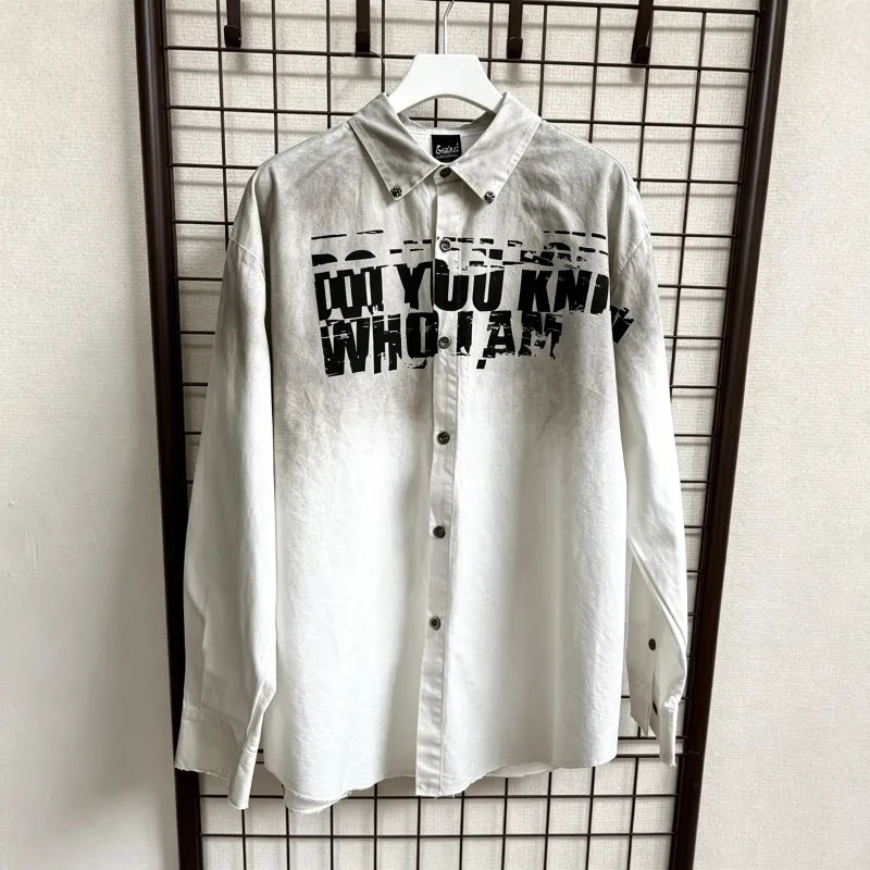 Heavy Vintage Distressed Washed Worn Dirt Spray Saint Shirts DO YOU KNOW WHO I AM Graffiti Fading Men Women Long Sleeve Cardigan