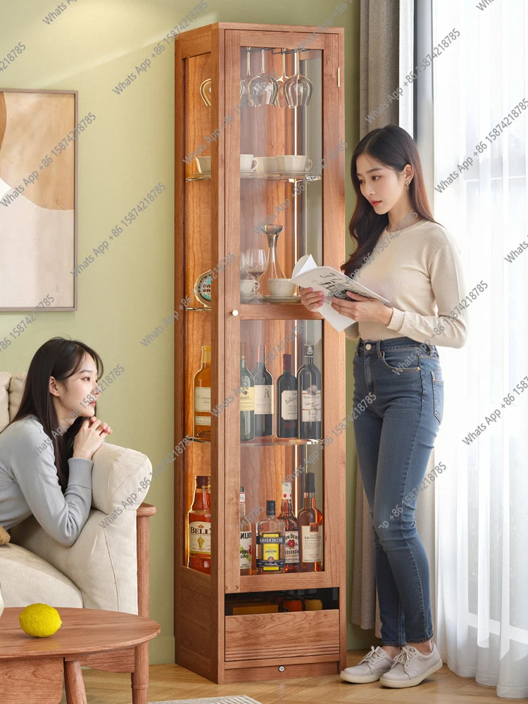 

Solid wood wine cabinet display case Living room against the wall Small household glass door Nordic high-end wine cabinet