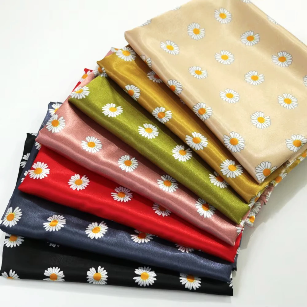 58'' Wide By Meters Daisy Floral Satin Fabric Silky Charmeuse Material Lining Scarf