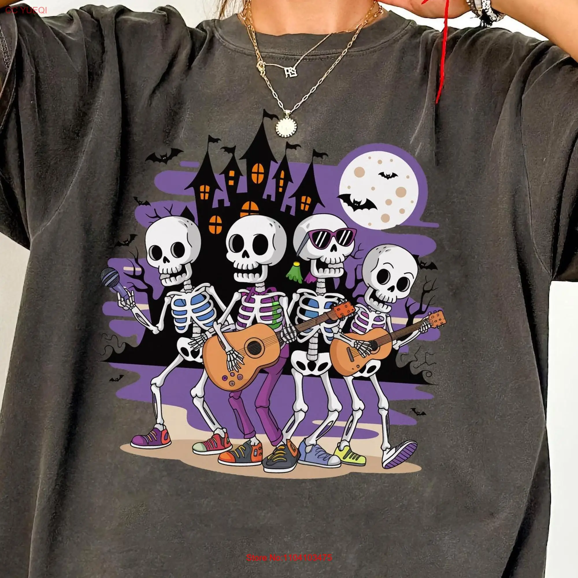 Skeletal Band Halloween T Shirt Funny Musician Skeletons Perfect for Parties Day of the Dead Celebrations Spooky Style