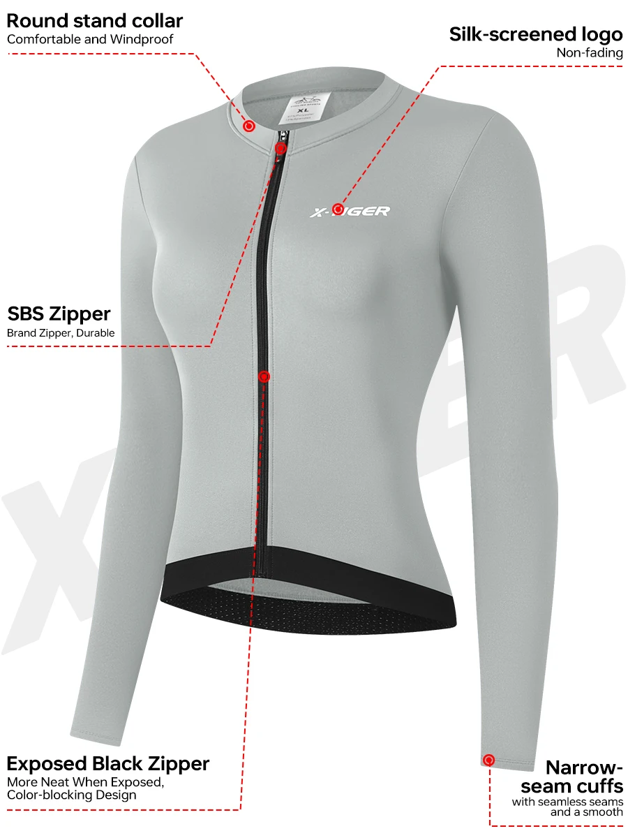 X-TIGER Winter Radfahren Jersey Radfahren Frau Langarm Fleece Radfahren Kleidung frauen Reflektierende Voll Zipper Fahrrad Jersey – Detail 3