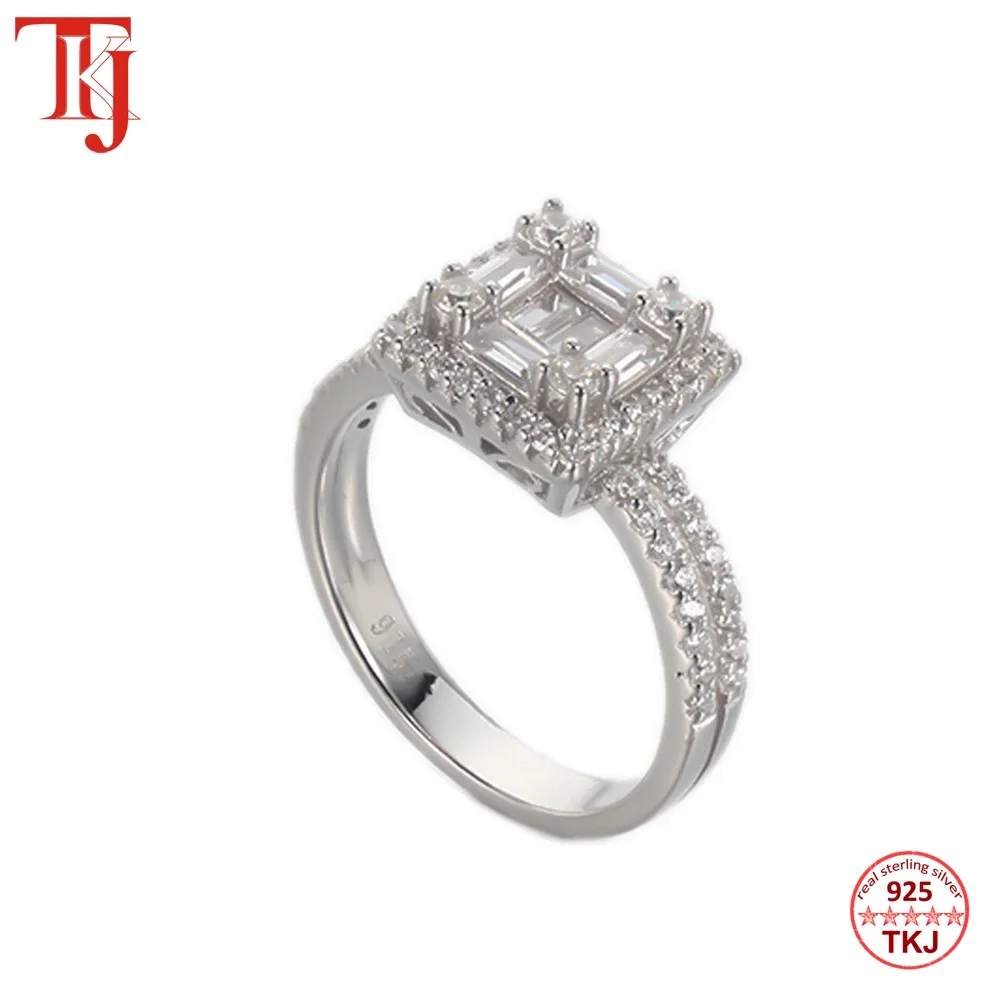 TKJ 925 Sterling Silver Delicate Baguette Zirconia Ring Romantic Bridal Ladies Wedding Anniversary Gift Luxury Spinel Jewelry