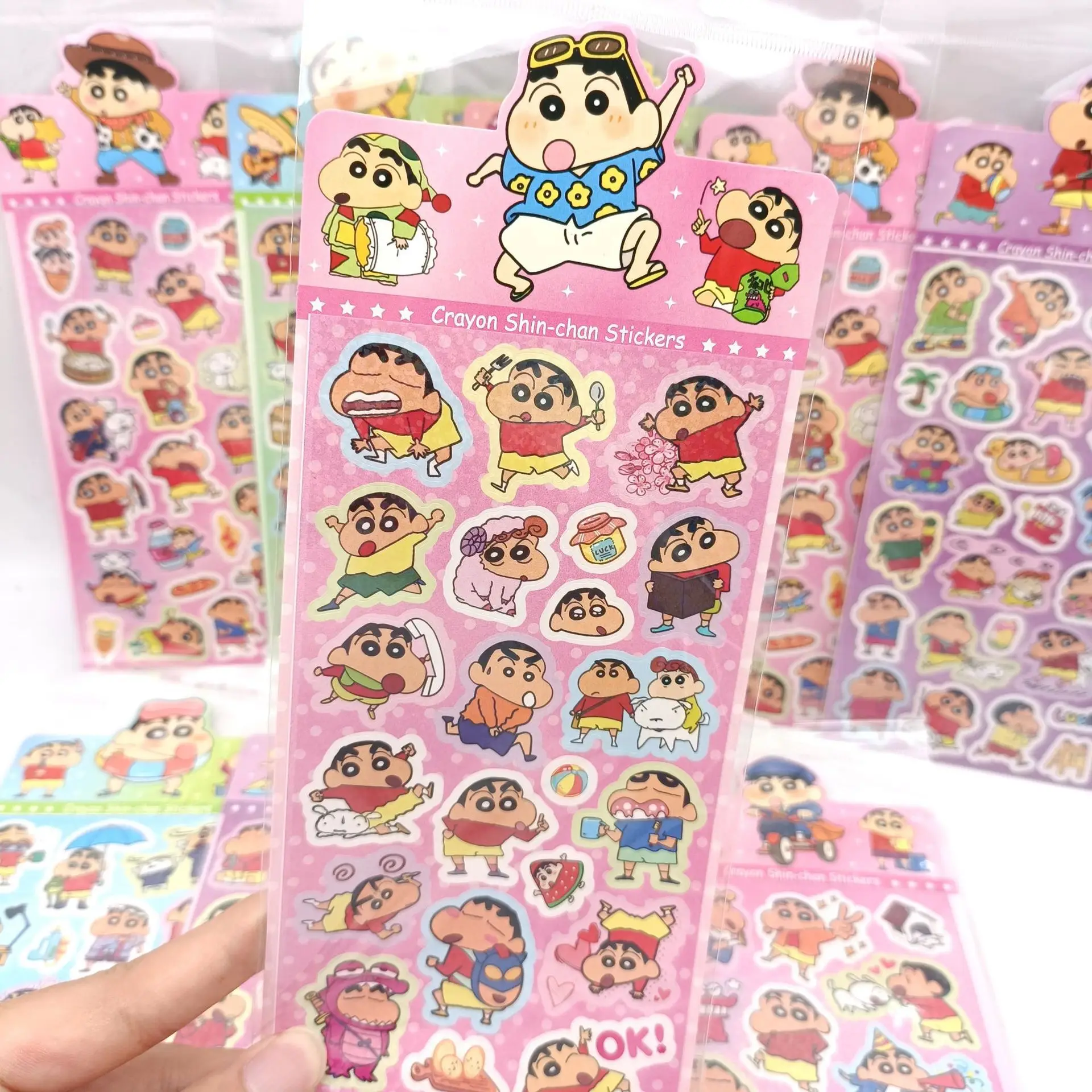 Pegatina láser Shinchan de 20/60/100 piezas, pegatina de animación de dibujos animados a prueba de agua, decoración artesanal, regalo para niños