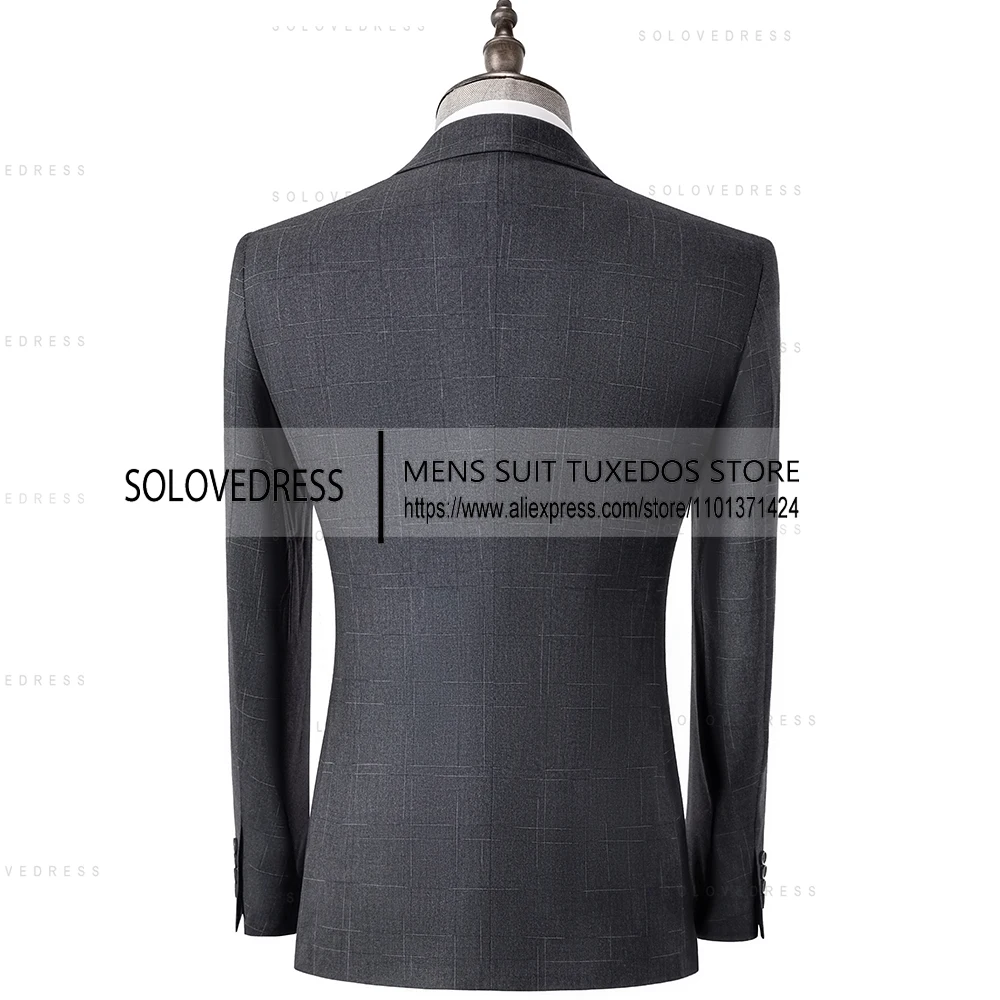 Men's Tuxedos New Arrival Plaid 3 Pieces Double Breated Vest  Formal Slim Fit Mens Suit （Jacket+Vest+Pants）