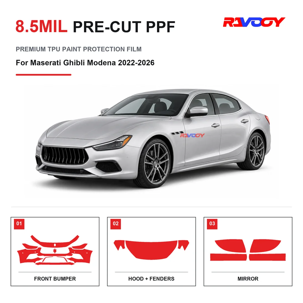 Precut PPF For Maserati Ghibli Modena 2022-2026 8.5mil TPU Clear Paint Protection Film Self Healing Hydrophobic Stone Chip Guard