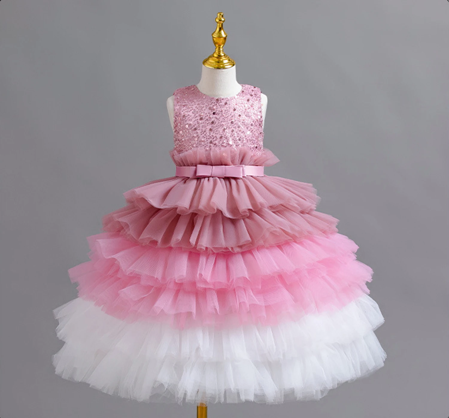 

Stunning Baby Little Girls Sequined Flower Girl Dress Birthday Party Pageant Cupcake Tutu Dress XZ121