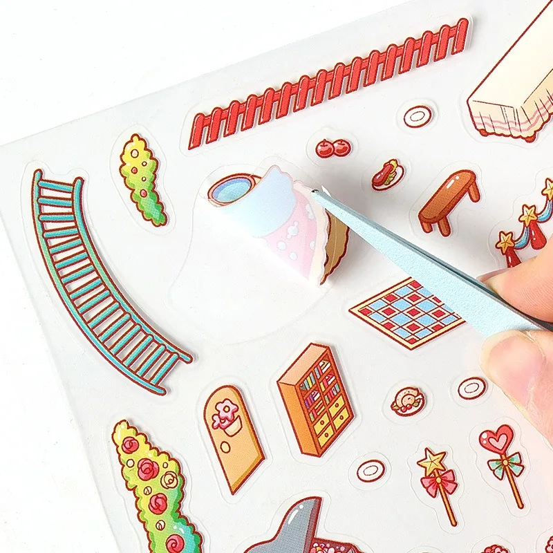 New Creative Design Rainbow Fortress Kawaii 3D Landscaping Sticker Sweet Cartoon DIY Miniature Scene Stacking Sticker Gift