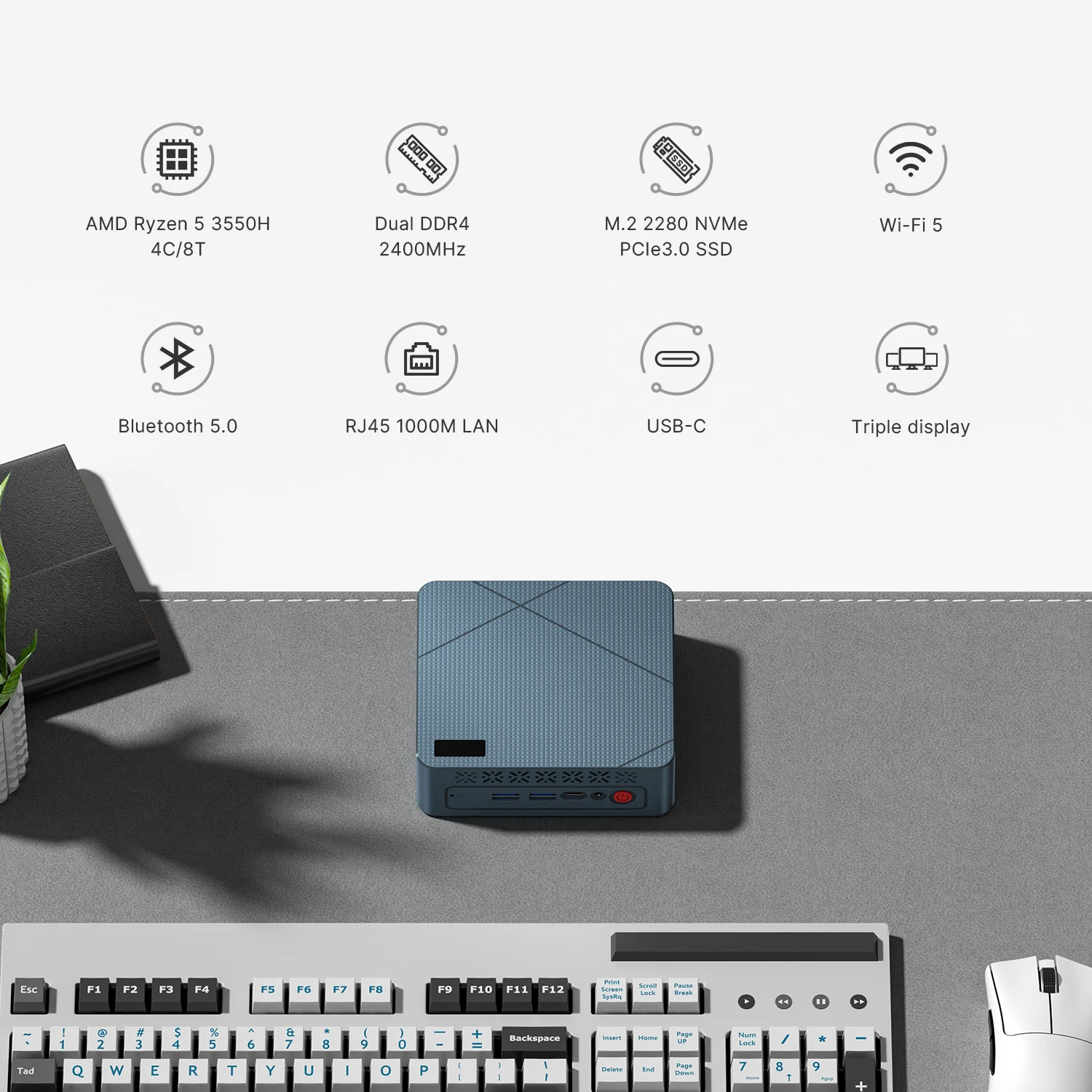 WUDUNG GN7 Mini-PC-Desktop-Computer, 16 GB DDR4, 512 GB SSD, Win 11, AMD DDR4 3550H, Typ-C/USB3.2