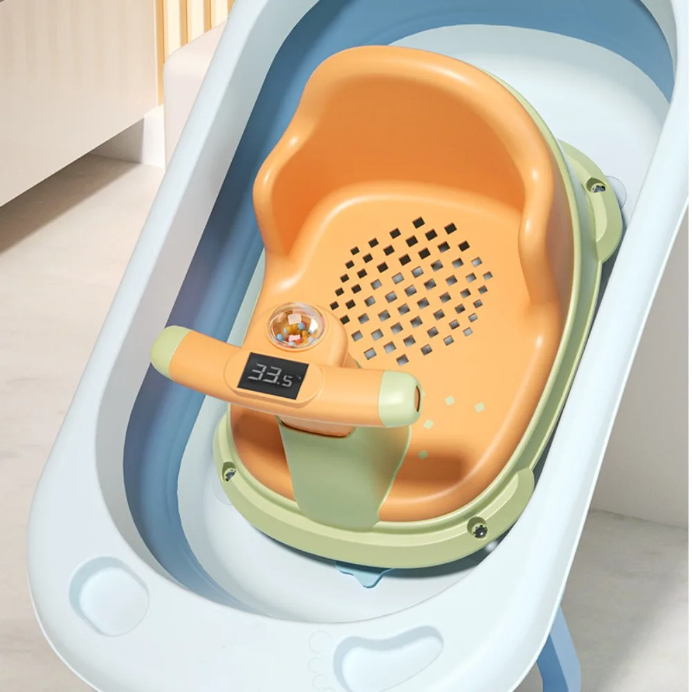 

PP+TPE Baby Shower Chair with Water Temperature Gauge Antiskid Non Slip Bath Stool Hollowed Out Seat Suction Cup Design