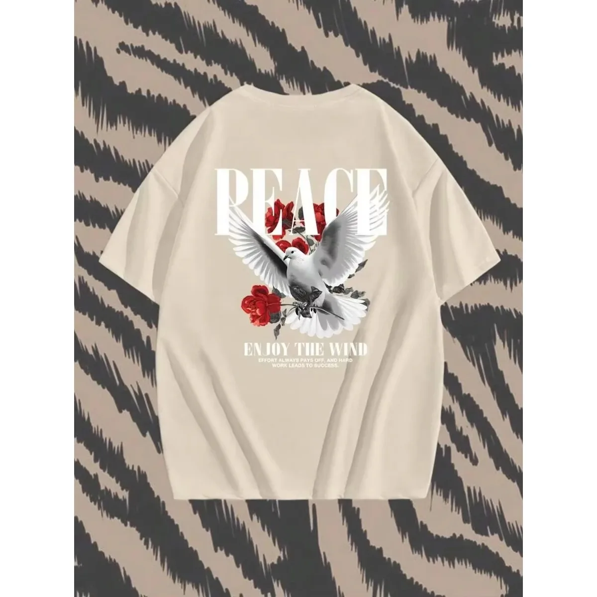 السلام حمامة روز 2026 جديد حار الرجال النساء للجنسين القطن تي شيرت العلامة التجارية الفاخرة الراب حجم كبير ملابس الشارع الشهير الكلاسيكية عودة طباعة المحملة #4