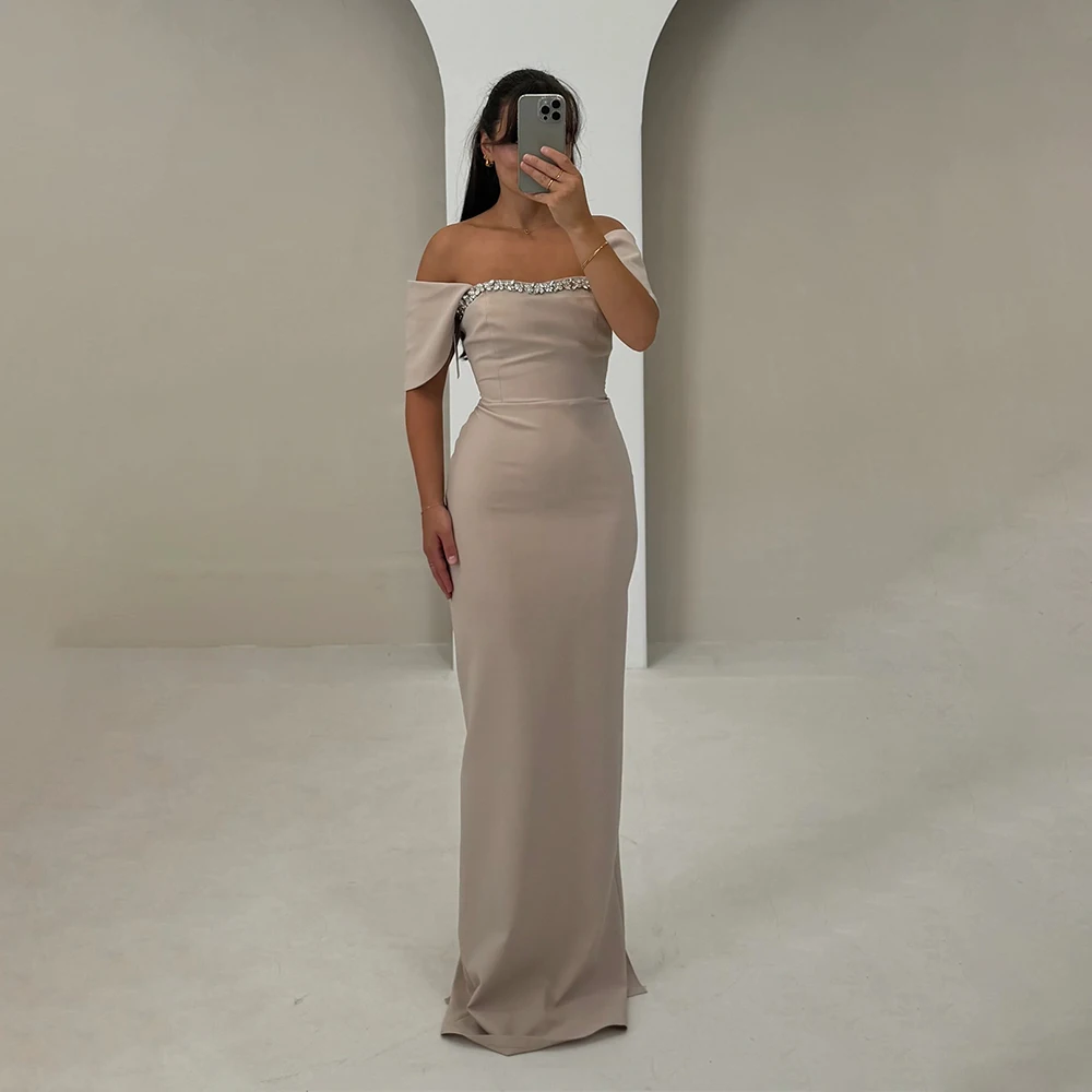 

Evening Dresses Sparkle Diamond Appliqué Off The Shoulder Short Sleeve Straight Gown Prom Dresses Formal Party Dresses For Women