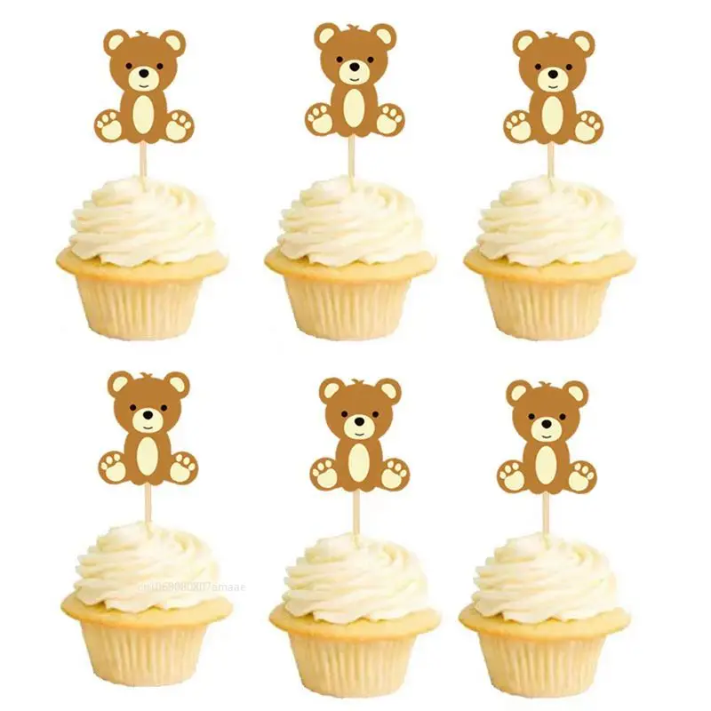 10pcs Cute Bear Cake Dessert Toothpicks Fruit Fork Kids Favor Birthday Party Decor Cake Topper Baby Shower Wedding Decoration