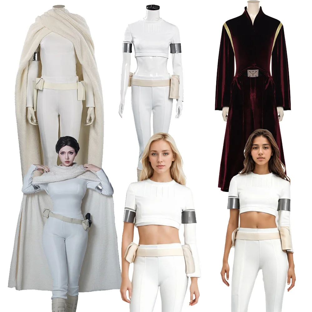 Frauen Padme Cosplay Amidala Kostüm Kleid Umhang Fantasia TV Schlacht Raum Roleplay Kleidung Disguise Halloween Karneval Party Anzug