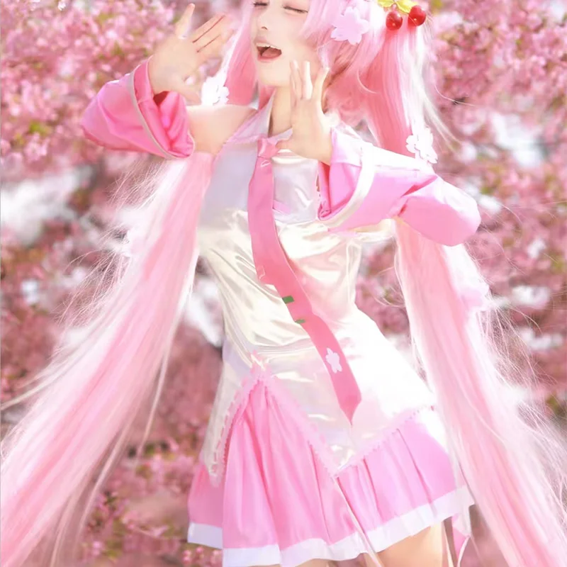 Japanese Virtual Idol Miku Pink Cosplay Costume Performance Uniform Suit Wig Spring Sakura Cherry Party Role Play Dress Up Skirt view 5