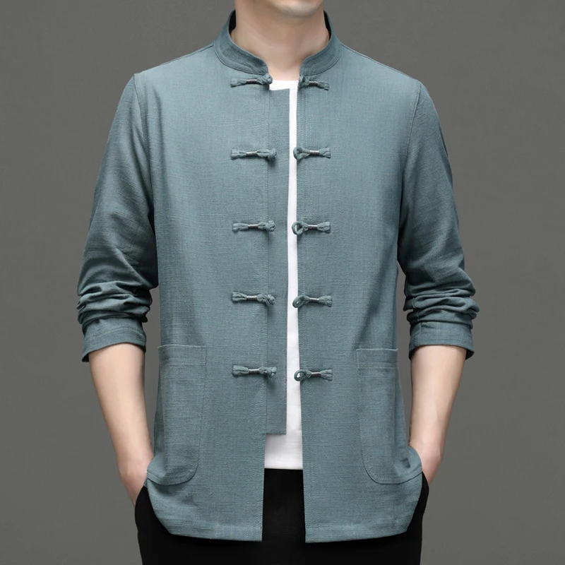 

Cotton Linen Blends Frog Shirts For Men Long Sleeved Chinese Style Spring Quality Comfortable Breathable Loose Camisas De Hombre