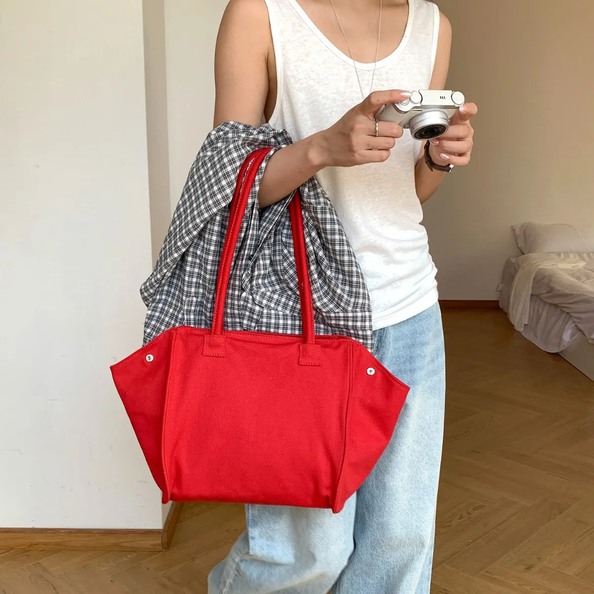 

Fashion New Handbag Canvas Luxury Versatile Underarm Shoulder Bags Design Women Solid Tote Bag Simple Casual Lady Large Capacity