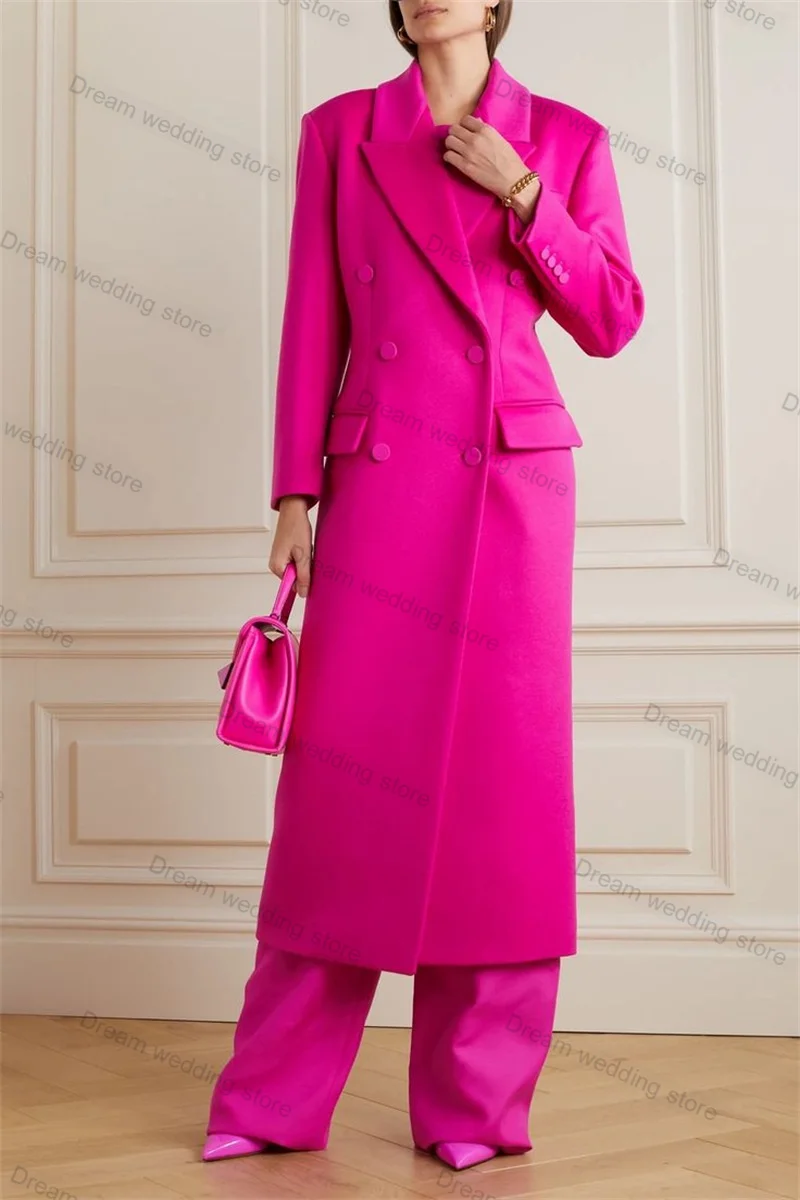 Pink Cashmere Wool Formal Women Suit 1 Piece Long Blazer Maxi Prom Dress Business Office Lady Warm Overcoat Jacket Customized