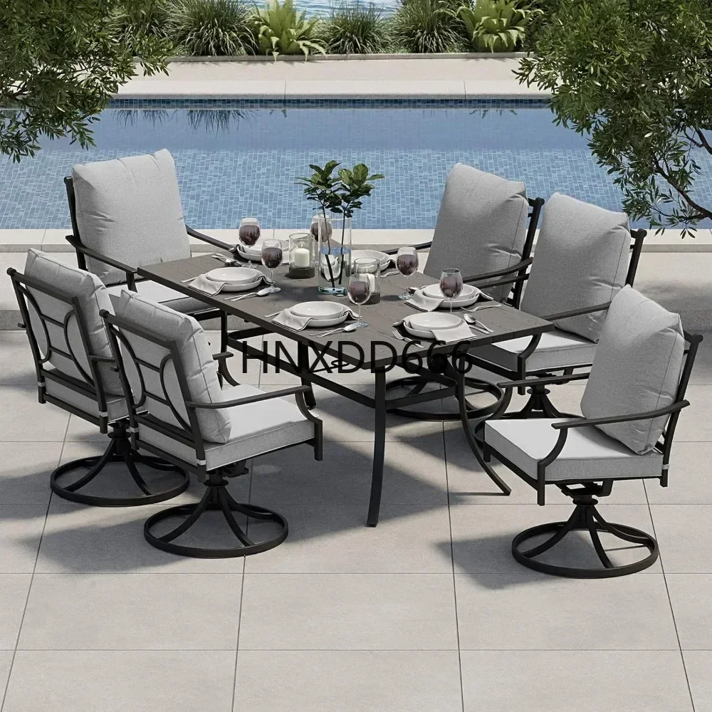 

E-Coated Outdoor Dining Set Swivel Patio Dining Chairs with Olefin Cushions Sets 7-Piece Patio Dining Set for 6