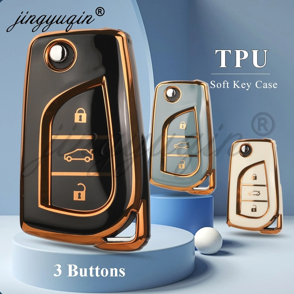 Jingyuqin-TPU علبة مفاتيح السيارة ، غطاء كامل فوب لتويوتا كورولا ألتيس أوريس ايغو ياريس كامري RAV4 فيرسو TC ، ملحقات قذيفة ، 3BTN