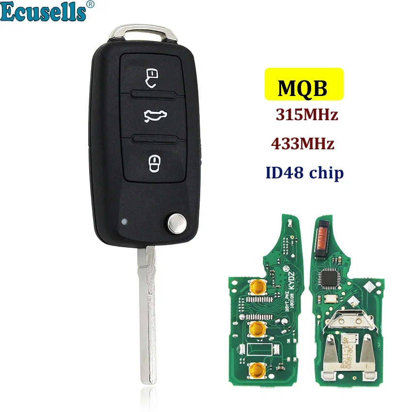 

MQB system Smart Modified Folding flip 3 button 315MHz with ID48 chip remote key fob for HU66 uncut blade